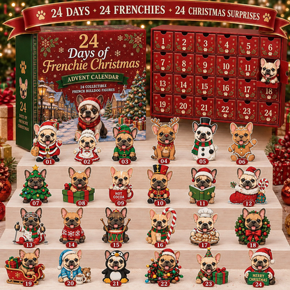 🐶 French Bulldog-Themed 24-Day Christmas Countdown Calendar | 24 unique, collectible Frenchie figurines—each with its own distinct pose and personality—delivering a festive surprise every day 🎄✨ Flat acrylic version