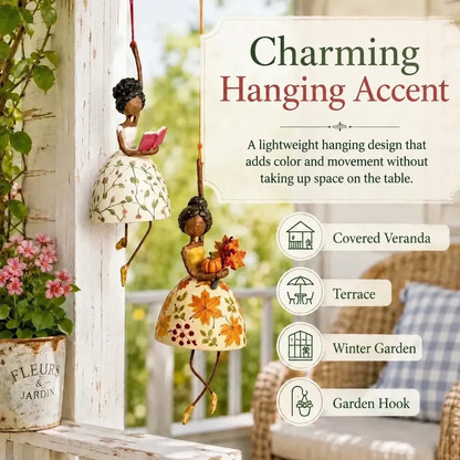 🌸 Hand-painted Hanging Ornament "Dancing Lady" – Playful Folk Art That Comes to Life | Handcrafted Floral Bell Skirt, Wire Legs and Little Songbird Charm
