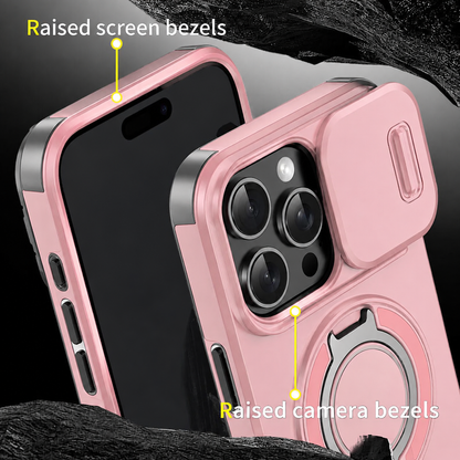 Case with Slide Camera Cover & Rotatable Ring Kickstand, Grade Shockproof Protective Case for iPhone
