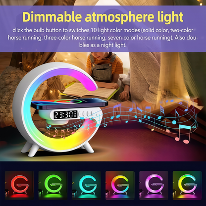 🔥Multifunctional Bluetooth Speaker-Colorful Atmosphere Light Wireless Charging and Clock All-in-one Machine
