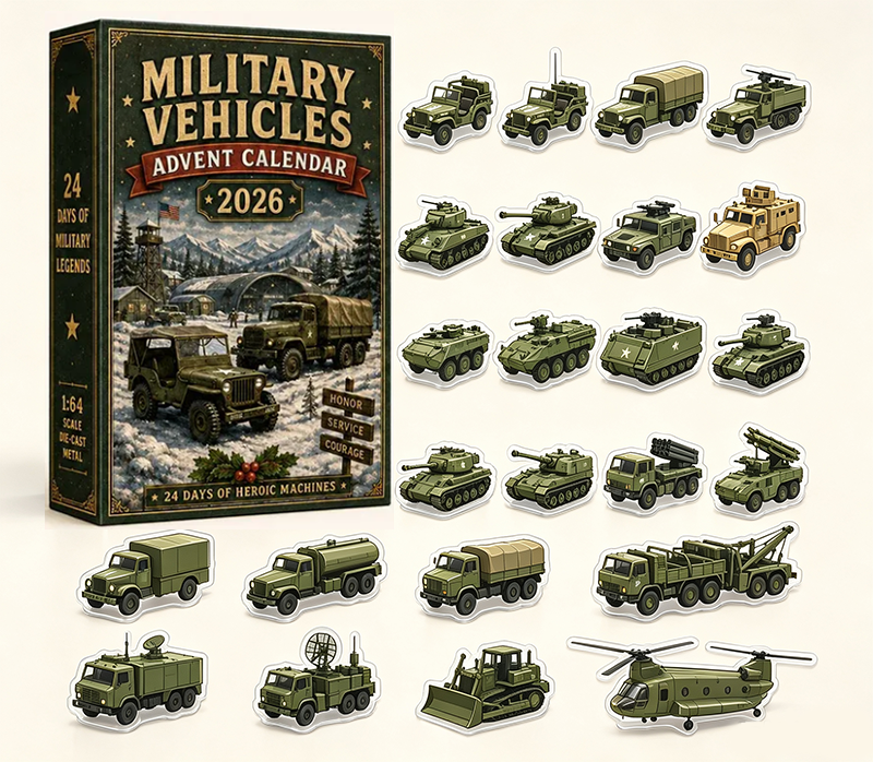 💯🚜🚗🎄 2026 Vehicle-Themed Countdown Calendar Series — 24 Days of Exploring Classic Machinery, Trucks, and Legendary Military Vehicles 🎁✨ Flat Acrylic Design