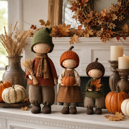 🍁Set of 3 Rustic Fall Harvest Doll Figurines