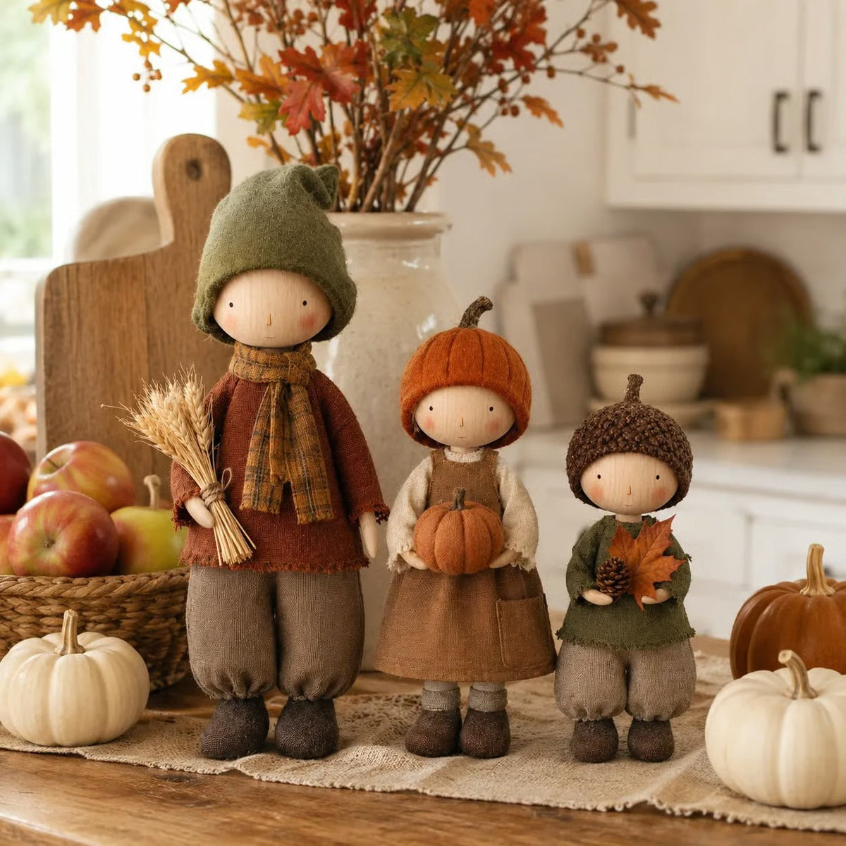 🍁Set of 3 Rustic Fall Harvest Doll Figurines