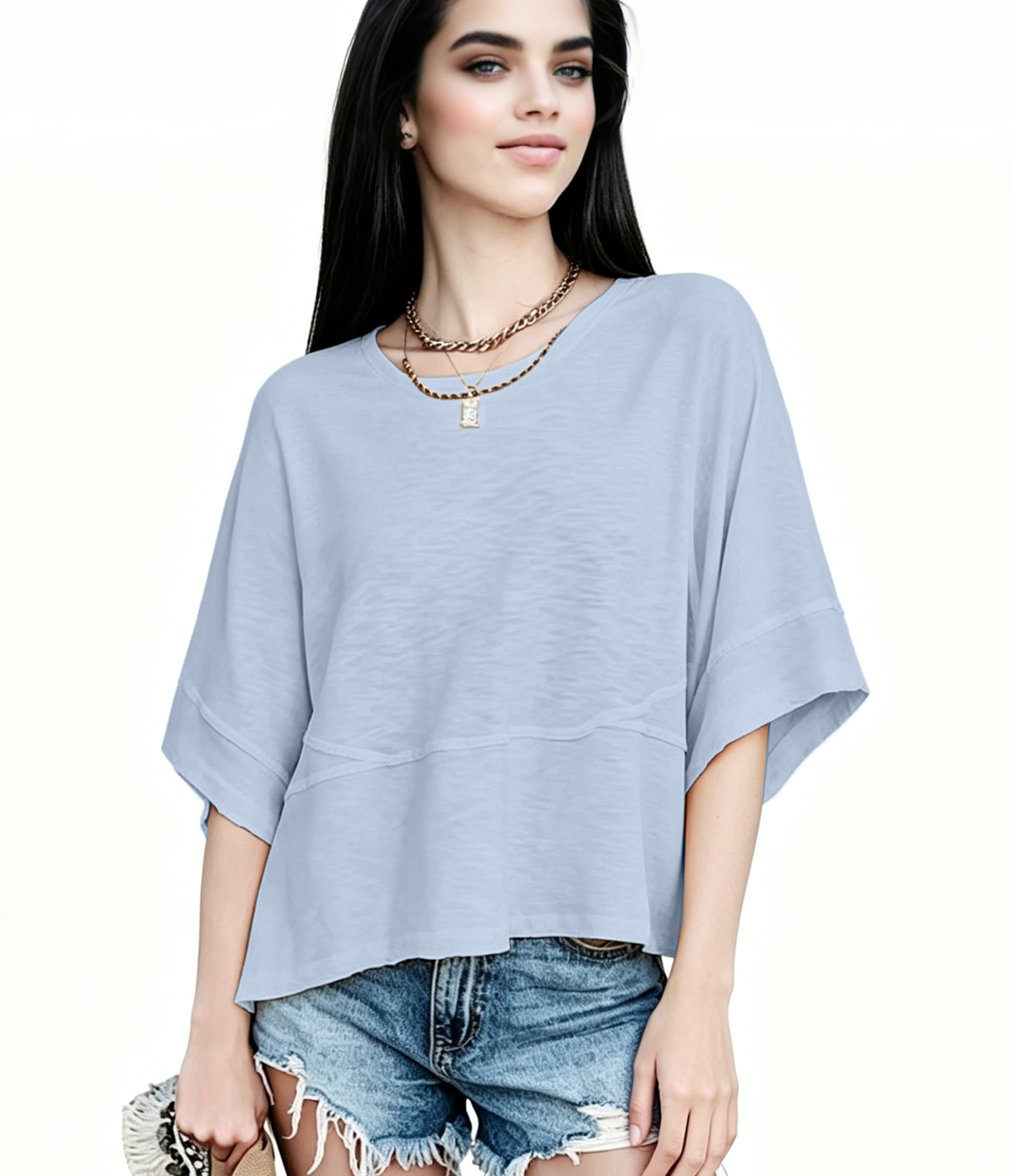 ☀️ Women's Summer Casual Crewneck Batwing Top – Loose Fit, Cute & Breezy 🌸
