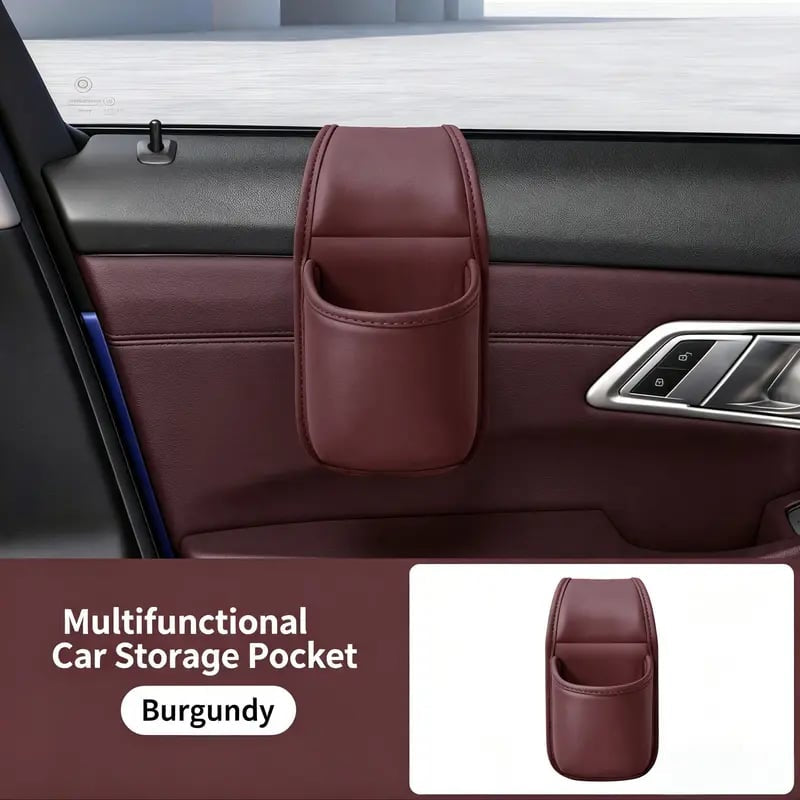 Leather Car Door Storage Pocket Double-Layer Organizer for Phones, Keys & Everyday Driving Essentials