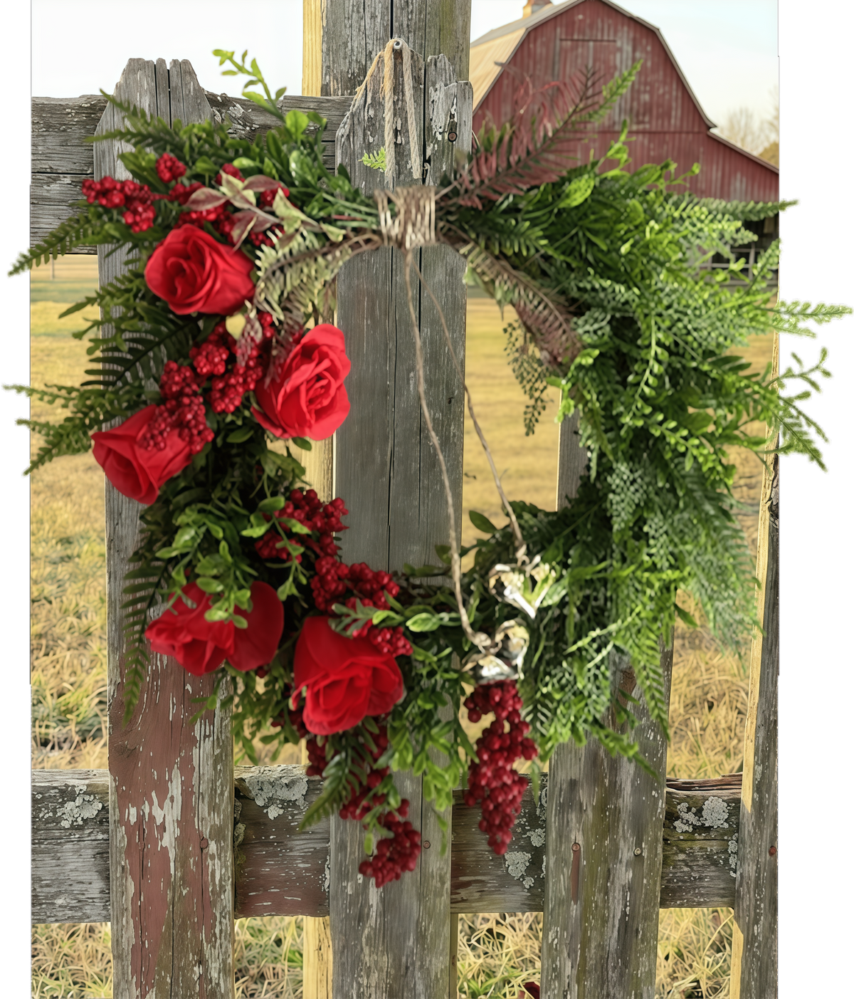 ❤️ Valentine’s Day Farmhouse Valentine Heart Wreath: Red Roses & Berries🎉
