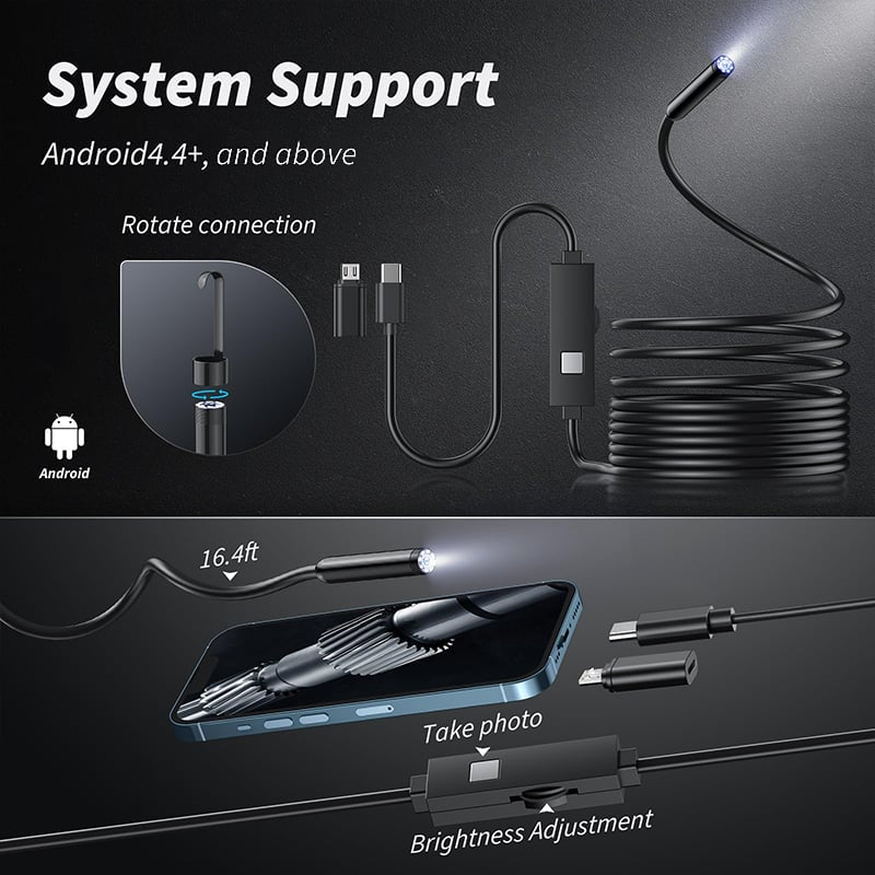 🔎 Plug-and-play endoscope camera – Compatible with Android, iPhone and iPad for direct connection