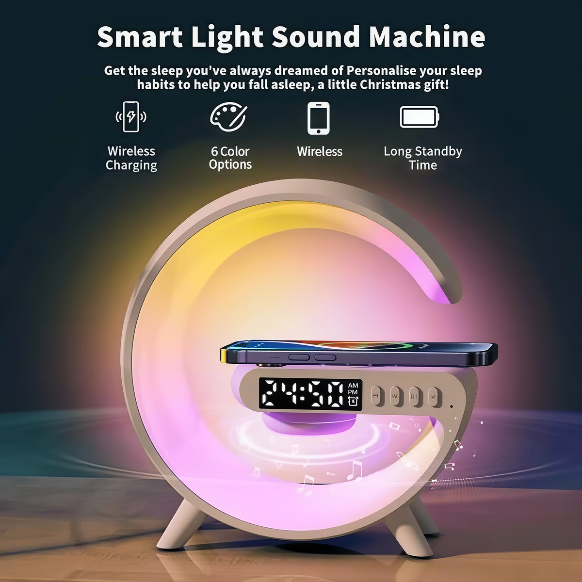 🔥Multifunctional Bluetooth Speaker-Colorful Atmosphere Light Wireless Charging and Clock All-in-one Machine