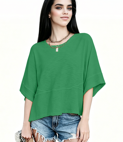 ☀️ Women's Summer Casual Crewneck Batwing Top – Loose Fit, Cute & Breezy 🌸