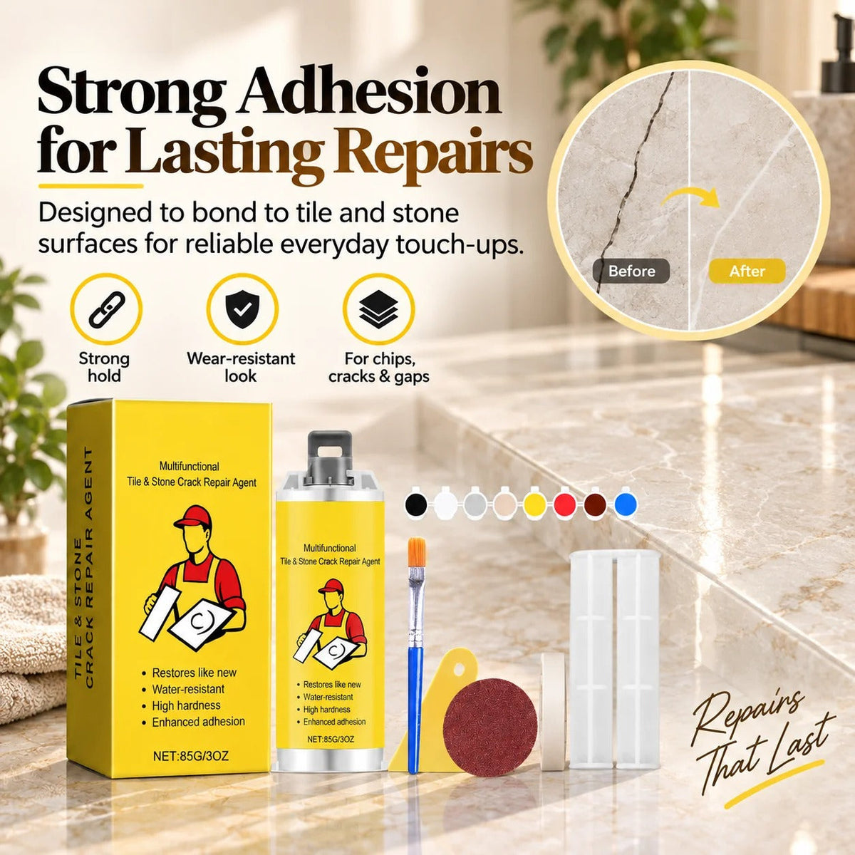 🔥Quick-Drying Tile Repair Glue - Complete Tool Kit for DIY – Fix Cracks Permanently in Minutes!✨