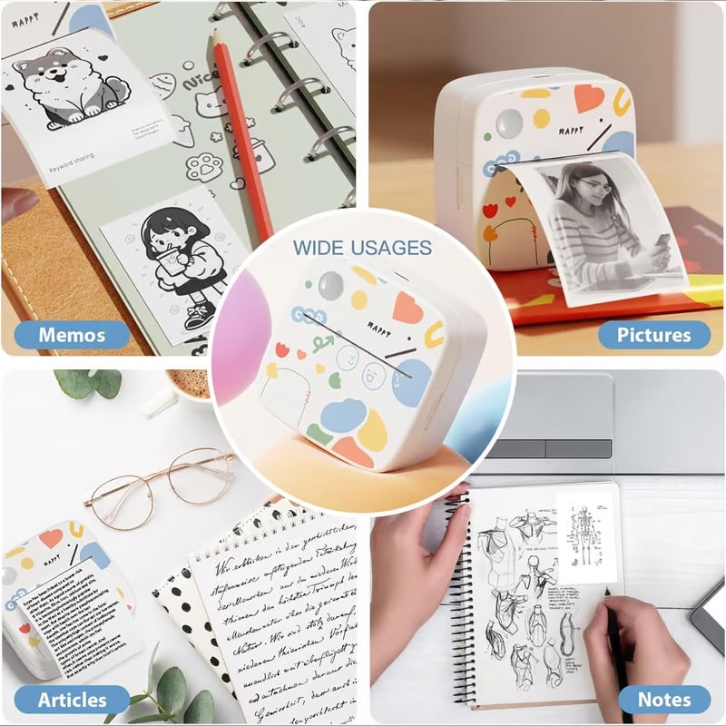 💥Mini Portable Sticker Printer with 5 Rolls Paper