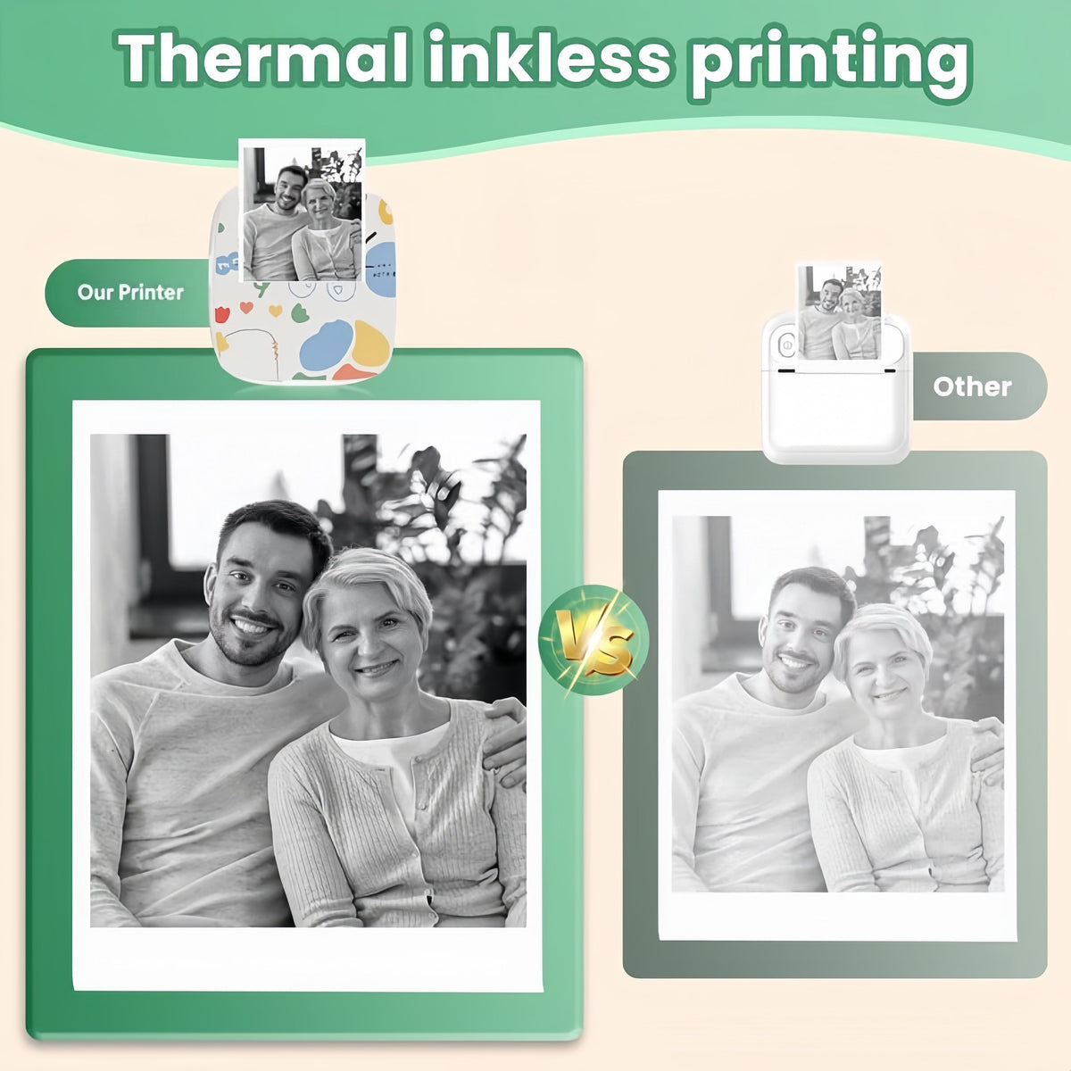 💥Mini Portable Sticker Printer with 5 Rolls Paper