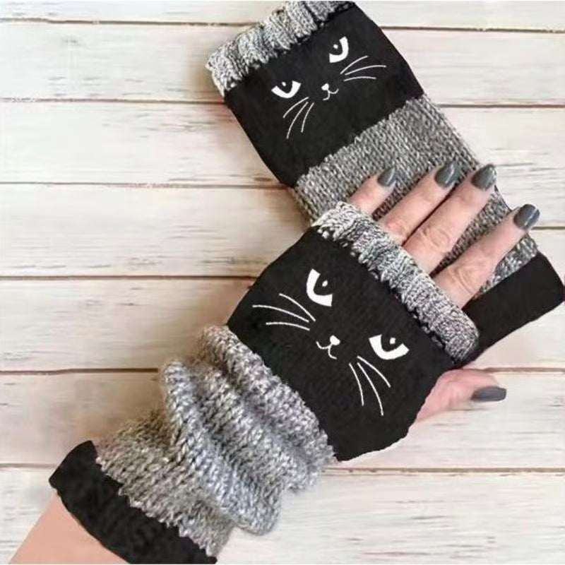 🔥❄️Women’s Knitted Fingerless Gloves with Cute Cat – Cozy, Stylish & Practical Winter Hand Warmers 🐾