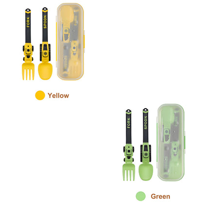 Construction Vehicle Kids Utensil Set 🚜 | 3-Piece Feeding Set with Spoon, Fork & Storage Case | Soft Grip | Dishwasher Safe | Perfect for Travel & Home | Gift Set Utensils