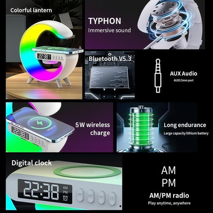 🔥Multifunctional Bluetooth Speaker-Colorful Atmosphere Light Wireless Charging and Clock All-in-one Machine