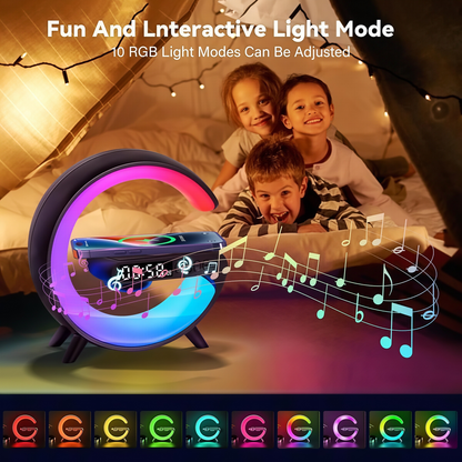 🔥Multifunctional Bluetooth Speaker-Colorful Atmosphere Light Wireless Charging and Clock All-in-one Machine
