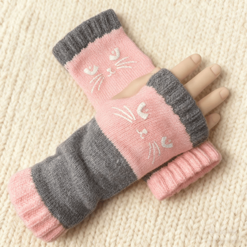 🔥❄️Women’s Knitted Fingerless Gloves with Cute Cat – Cozy, Stylish & Practical Winter Hand Warmers 🐾