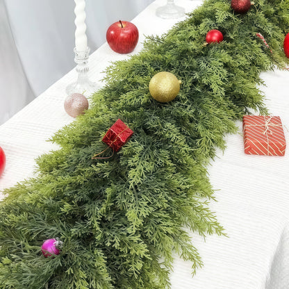 6 FT 2 Pcs Artificial Cedar Garlands, Real Touch Winter Cedar Garland, Green Artificial Greenery Pine Garland for Table, Mantle, Wall, Indoor, Outdoor Christmas Decorations (2, 6 FT)